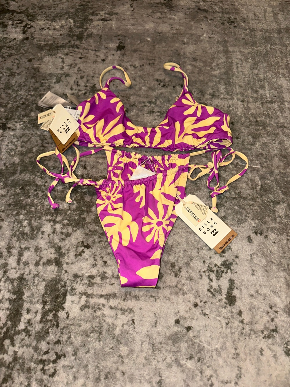 Billabong Purple & Yellow Floral two Piece Swimsuit